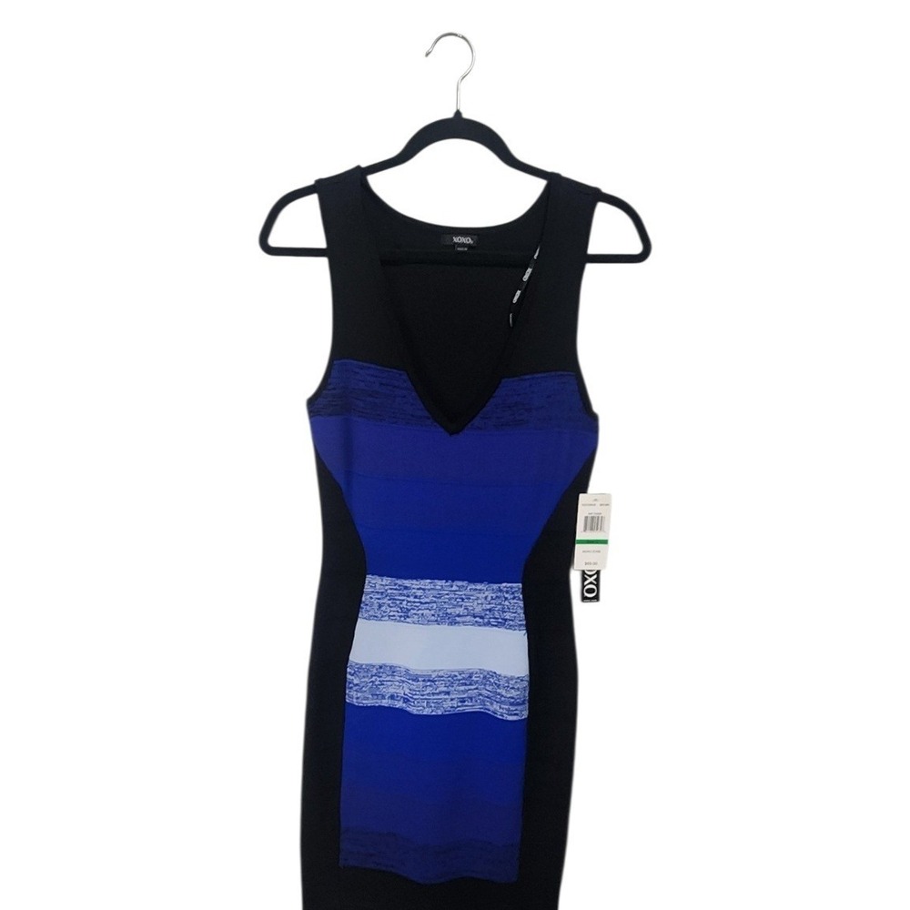 XOXO Bandage Bodycon Dress Womens Large Blue Colorblock New‎ With Tags